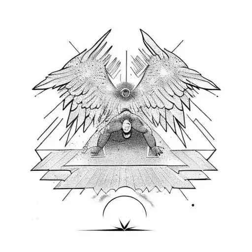 icarus falling from back black and white tattoo design idea