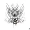 icarus with wings falling from back behind, black and white tattoo design idea