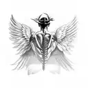 icarus with wings falling from back behind, black and white tattoo design idea
