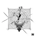 icarus falling from back black and white tattoo design idea