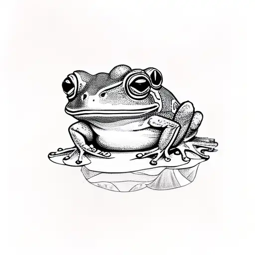 Cute Frog on a lilly pad with bright green eyes tattoo design idea