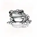 Cute Frog on a lilly pad with bright green eyes tattoo design idea
