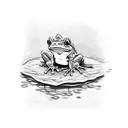 Cute Frog on a lilly pad with bright green eyes tattoo design idea