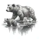 bear as a reflection with 2 cubs + tree tattoo design idea