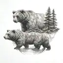 bear as a reflection with 2 cubs + tree tattoo design idea