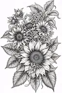 Antler sunflower and wildflower fine line black and white on forearm tattoo design idea