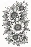 Antler sunflower and wildflower fine line black and white on forearm tattoo design idea