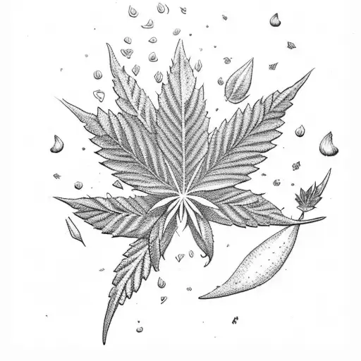 A mystical garden with fairies and cannabis leaves tattoo design idea