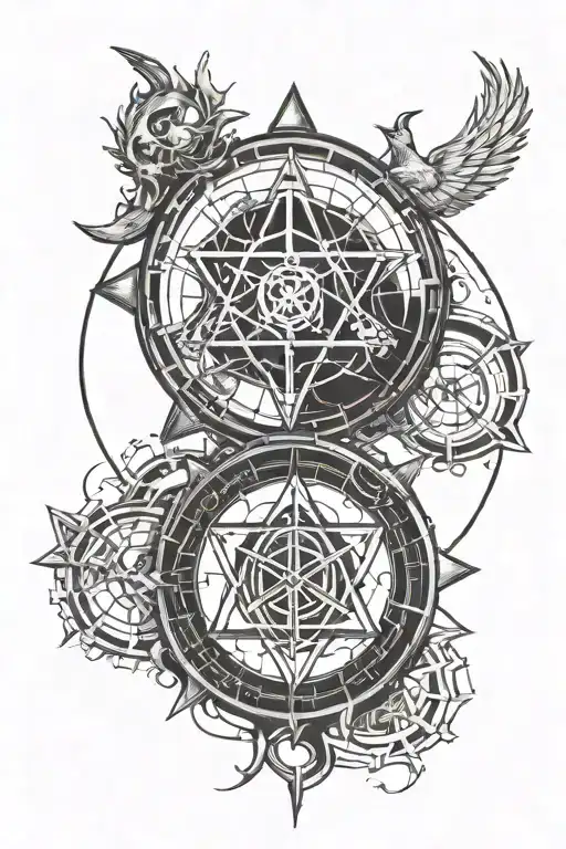 Forearm tattoo based on alchemical symbols, like transmutation circles, from the anime Fullmetal Alchemist  tattoo design idea