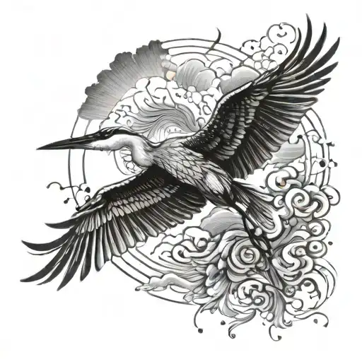 A majestic heron gracefully soaring through the sky tattoo design idea