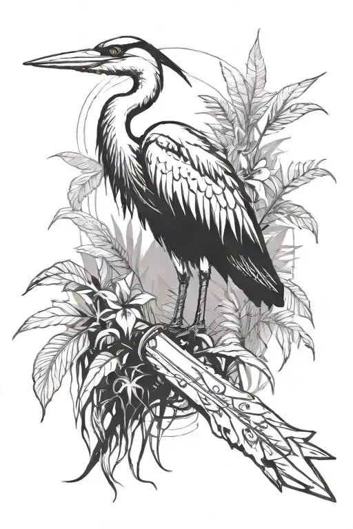Incorporate elements of a long tattoo, a heron, and an antique knife into a jungle-themed tattoo inspired by Far Cry 3 tattoo design idea