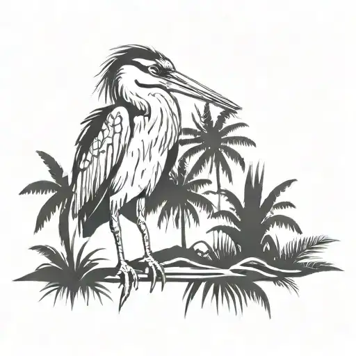 Incorporate elements of a long tattoo, a heron, and an antique knife into a jungle-themed tattoo inspired by Far Cry 3 tattoo design idea