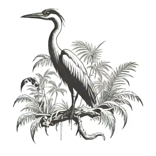 Incorporate elements of a long tattoo, a heron, and an antique knife into a jungle-themed tattoo inspired by Far Cry 3 tattoo design idea