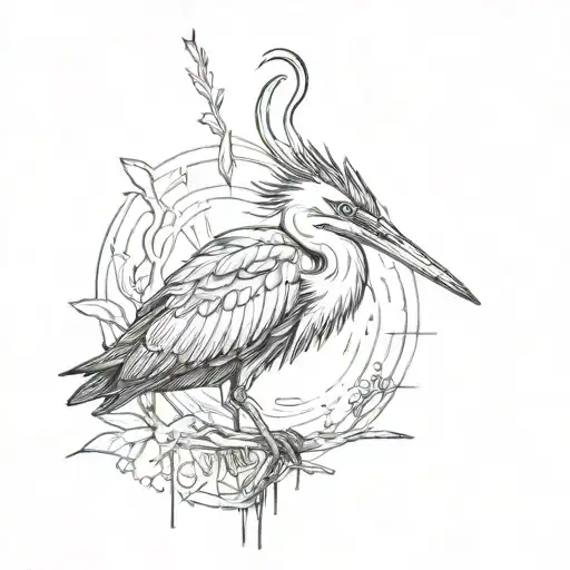 A tattoo design that combines elements from Far Cry 3 and the concept of balance represented by the Heron bird tattoo design idea