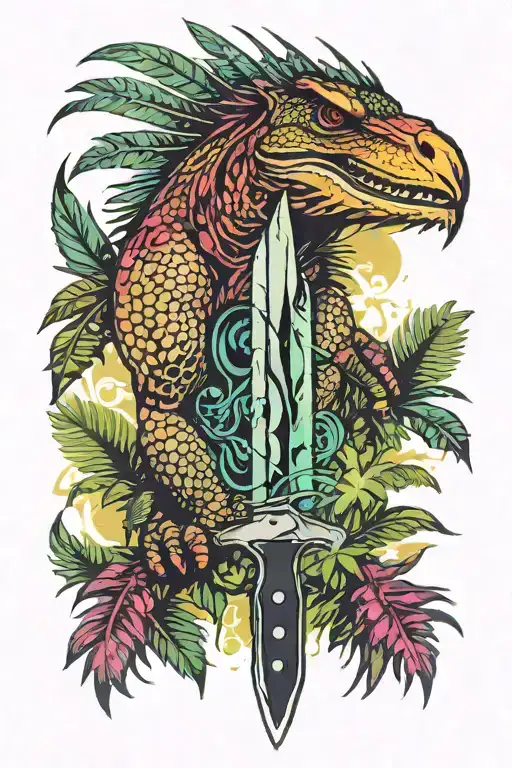 knife from the game Far Cry 3, jungle from the game Far cry 3 against the background of a translucent heron from the game Far Cry 3 tattoo design idea