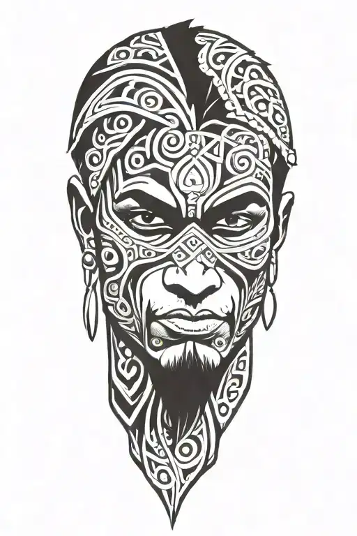 Tribal design incorporating elements from Far Cry 3, such as the Vaas Montenegro character and a vintage rak'yaat knife, in a blackwork style tattoo design idea