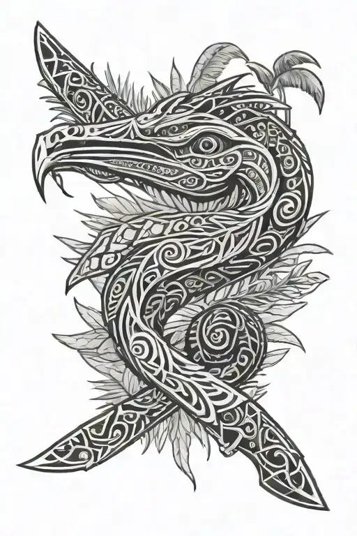 knife from the game Far Cry 3, jungle from the game Far cry 3 against the background of a translucent heron from the game Far Cry 3 tattoo design idea