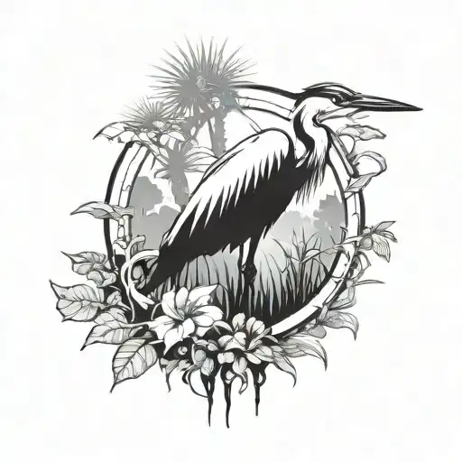 Incorporate elements of a long tattoo, a heron, and an antique knife into a jungle-themed tattoo inspired by Far Cry 3 tattoo design idea