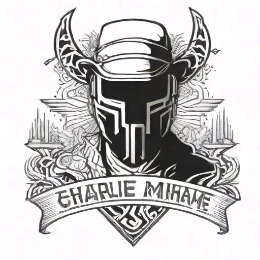 A stylized Charlie mask with a quote from Hotline Miami incorporated into the design tattoo design idea