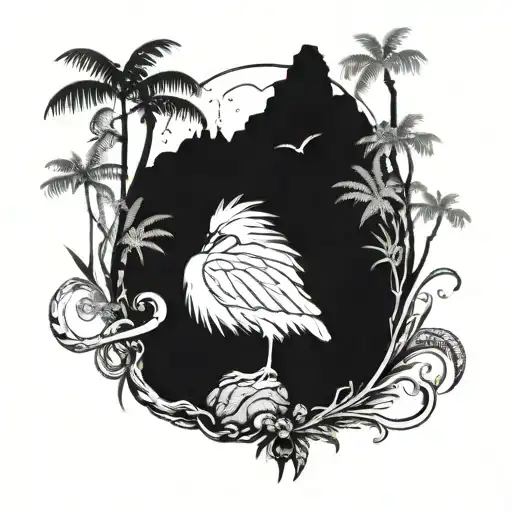 Incorporate elements of a long tattoo, a heron, and an antique knife into a jungle-themed tattoo inspired by Far Cry 3 tattoo design idea