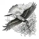 A majestic heron gracefully soaring through the sky tattoo design idea