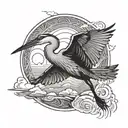 A majestic heron gracefully soaring through the sky tattoo design idea