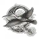 A majestic heron gracefully soaring through the sky tattoo design idea