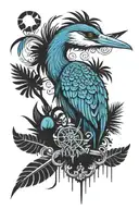 jungle on the background of the ornament of a wise heron from the game Far Cry3, tattoo Far Cry 3, Retro style tattoo design idea