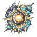 Galactic sun with watercolor splashes tattoo design idea