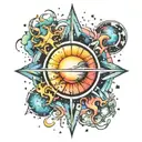 Galactic sun with watercolor splashes tattoo design idea