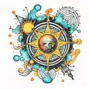 Galactic sun with watercolor splashes tattoo design idea