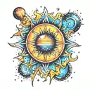 Galactic sun with watercolor splashes tattoo design idea