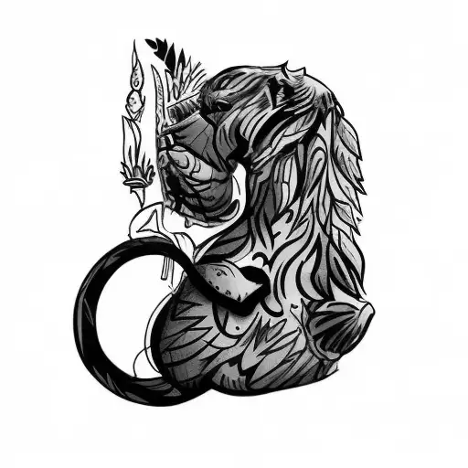 cane corso dog with a little woman tattoo design idea