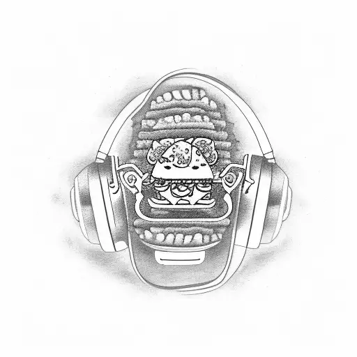 A Japanese tattoo of a taco wearing headphones and surrounded by artistic elements tattoo design idea
