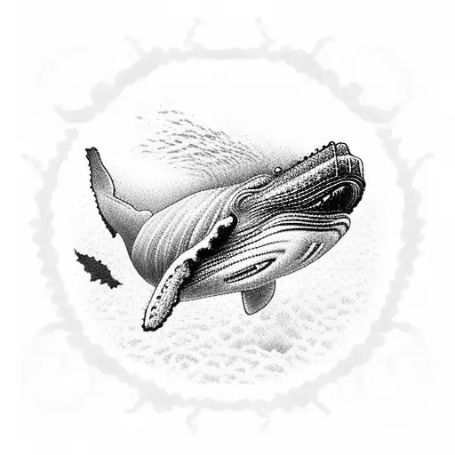 Majestic humpback whale swimming through a field of colorful coral reefs tattoo design idea