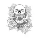 A smoking king surrounded by intricate vines and roses tattoo design idea