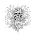 A smoking king surrounded by intricate vines and roses tattoo design idea