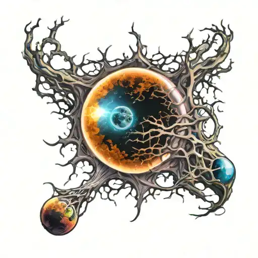 space neuron planet brain connection tattoo design idea