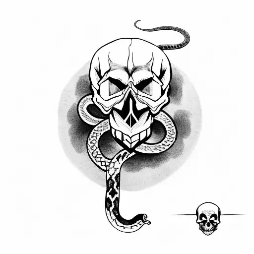 Skull with Snake and Dark Mark, evil eyes tattoo design idea