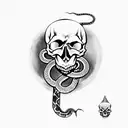 Skull with Snake and Dark Mark, evil eyes tattoo design idea