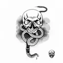 Skull with Snake and Dark Mark, evil eyes tattoo design idea