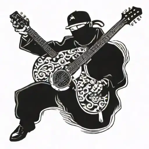 Cholo with balaclava and guitar tattoo design idea