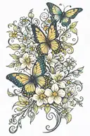 skinny vine with tiny butterflys and tiny pretty flowers tattoo design idea