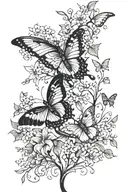 skinny vine with tiny butterflys and tiny pretty flowers tattoo design idea