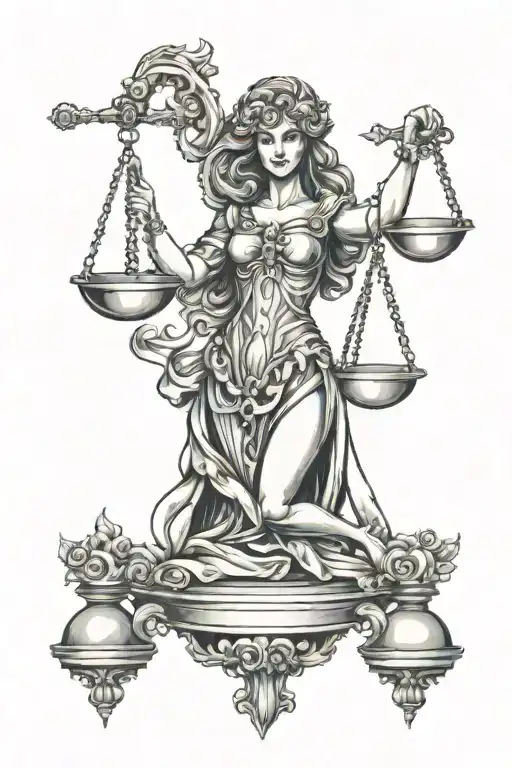 black lady justice holding scales and sword tattoo design idea