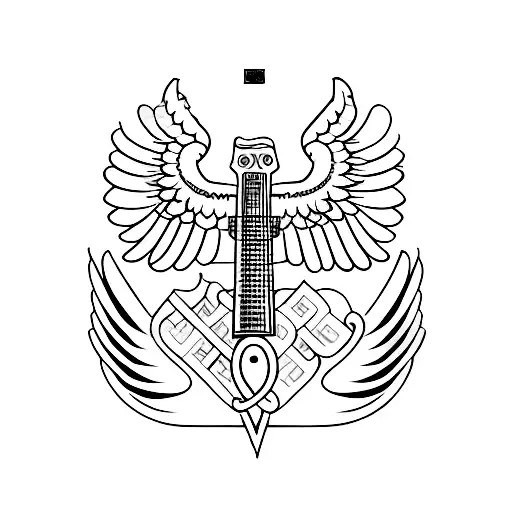 guitar and wings with BER initials incorporated tattoo design idea