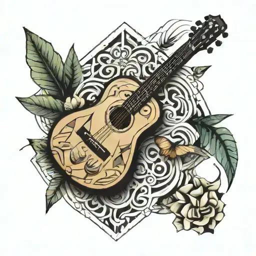 guitar, music, food, carpentry, island living tattoo design idea