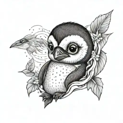 cute baby penguin with Big eyes tattoo design idea