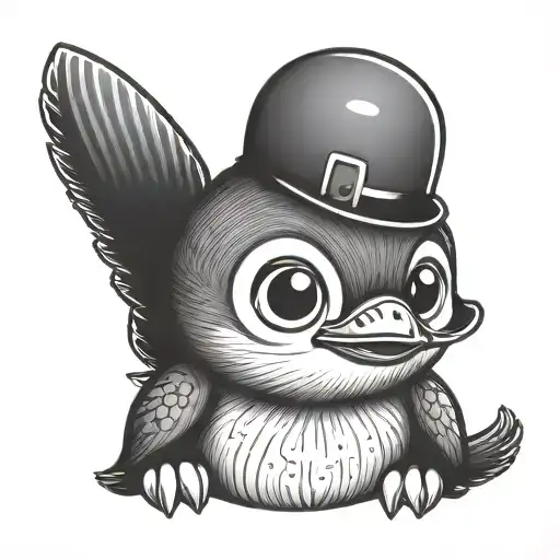 cute and happy baby penguin with Big eyes Cartoon tattoo design idea