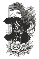 full tattoo sleeve, flowers,nature,mechanical elements, string of pearls, nature, and a cute little baby dinosaur hidden tattoo design idea